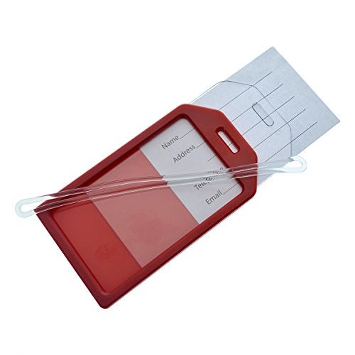 Specialist ID 5 Pack - Premium Rigid Airline Luggage Tag Holders with 6" Worm Loops - Heavy Duty Hard Plastic -Suitcase ID Tag Identifiers with Business Card Insert Window by Specialist ID (Red) - Image 5