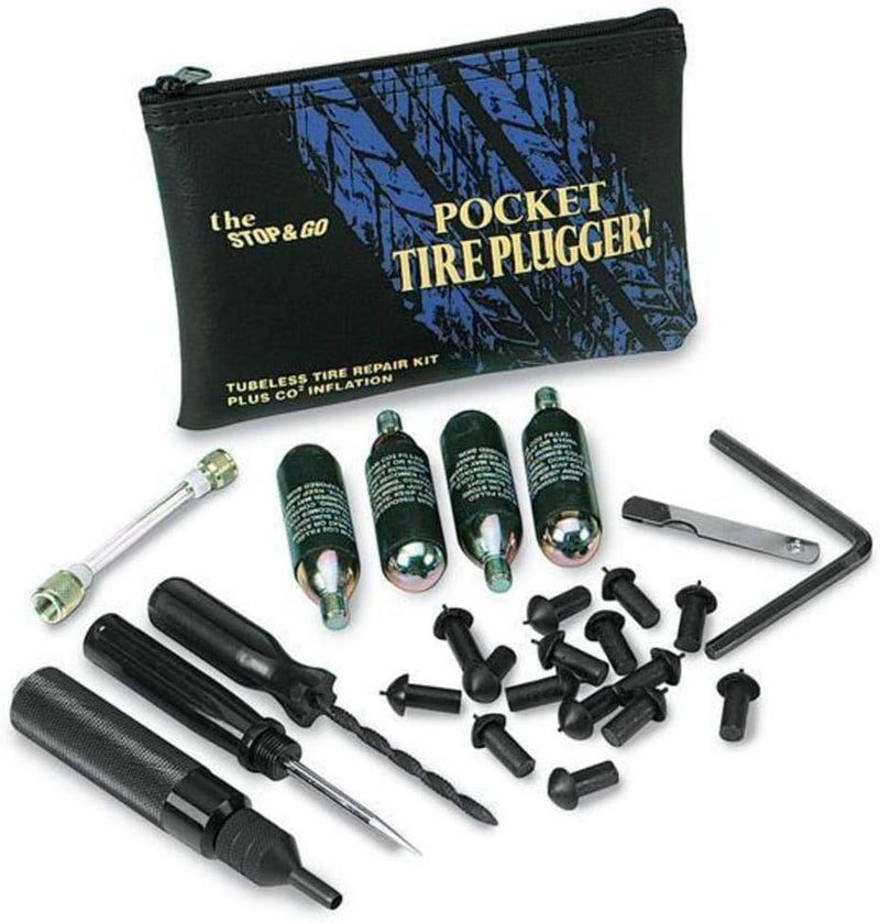 Stop & Go 1001 28 Piece Tubeless Tire Pocket Plugger Repair Kit with CO2 for Motorcycles, ATVs, and Utility Vehicles