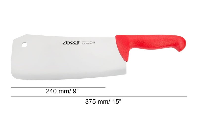 Arcos Butcher Knife 9 inch Nitrum Stainless Steel. Cleaver Knife. Polypropylene Red Handle. Color Identification System for Prolonged and Heavy Use. 2900 Series. Color Red. - Image 2