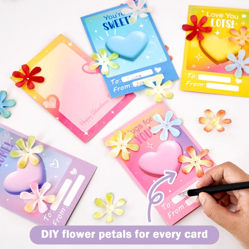 Homarkable Valentines Cards for Kids Classroom, 28 Pcs Flower Themed Purple and Pink Valentines Cards for Girls with 1 Pcs Valentines Boxes for Kids, Cute Funny Valentines Day Gifts - Image 3