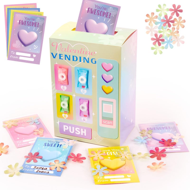 Homarkable Valentines Cards for Kids Classroom, 28 Pcs Flower Themed Purple and Pink Valentines Cards for Girls with 1 Pcs Valentines Boxes for Kids, Cute Funny Valentines Day Gifts - Image 1