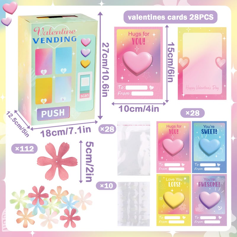 Homarkable Valentines Cards for Kids Classroom, 28 Pcs Flower Themed Purple and Pink Valentines Cards for Girls with 1 Pcs Valentines Boxes for Kids, Cute Funny Valentines Day Gifts - Image 2