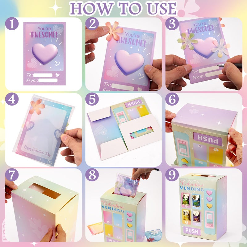 Homarkable Valentines Cards for Kids Classroom, 28 Pcs Flower Themed Purple and Pink Valentines Cards for Girls with 1 Pcs Valentines Boxes for Kids, Cute Funny Valentines Day Gifts - Image 4