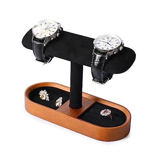 Oirlv Solid Wood Watch Stand Tbar Watch Holder Organizer for Men and Women Showcase Bracelet Bangle Jewelry Display Stand Rings Earrings Necklace StorageBlack - Image 1