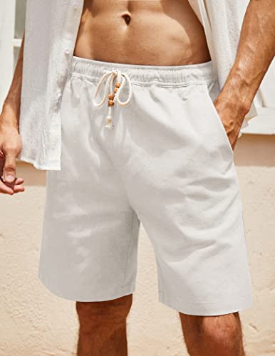 COOFANDY Men's Casual Shorts Big and Tall Linen Drawstring Waist Shorts 2 Packs Dark Grey/White - Image 3