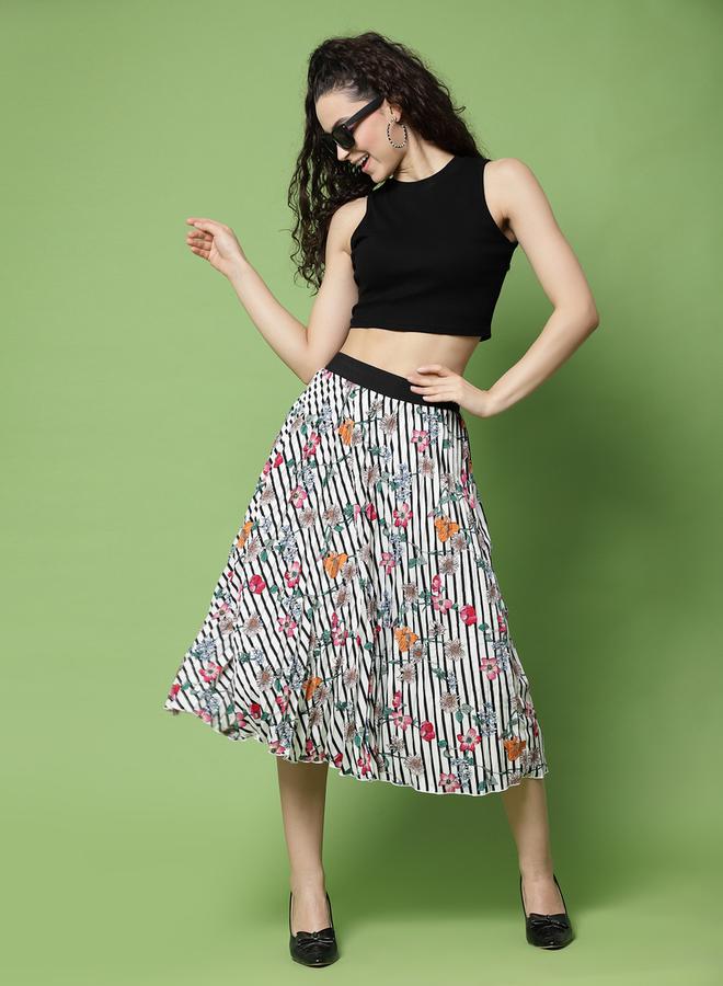 كاجوالي كاسواللي تنورة ميدي بطبعات زهور مطوية - Image 1