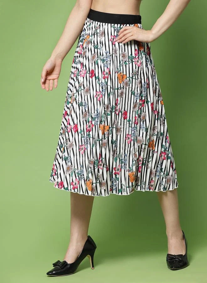 Kassually Kassually Floral Print Pleated Midi Skirt