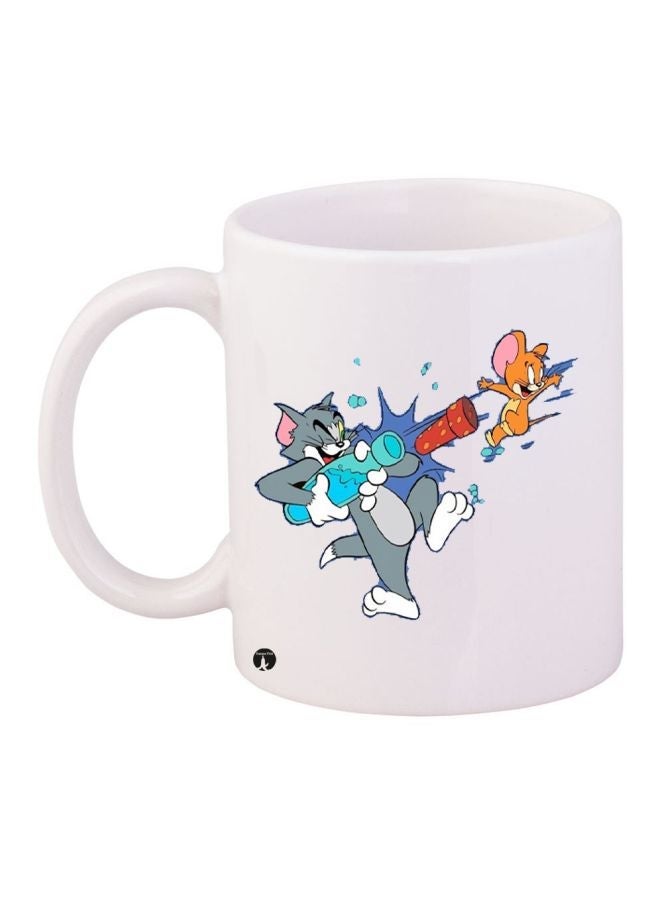 RYN Tom And Jerry Printed Coffee Mug White/Grey/Blue 11ounce