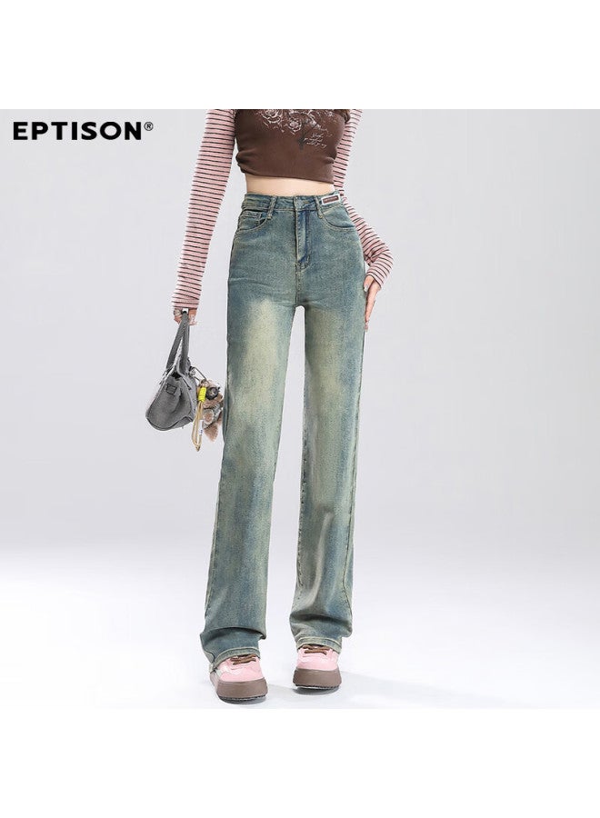 EPTISON Yipintiancheng Women's Vintage Baguette High-waist Straight-leg Jeans Autumn Slim Fit Versatile Comfortable Stretch Pants For Women - Image 1