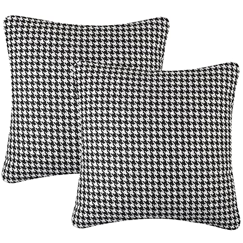 Yeiotsy 2pcs Houndstooth Throw Pillow Covers Geometric Cushion Case for Couch Sofa Bed and Chair Made of Cotton and Linen (18 X 18 Inches, Black) - Image 1