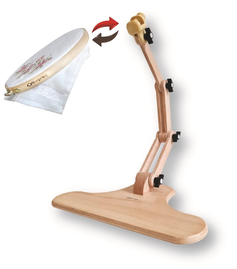 Nurge Adjustable Embroidery Table Stand, Cross Stitch Hoop Stand, Embroidery Hoop Holder. Hand Polished Natural Wood (190-4 Embroidery Stand) - Image 1