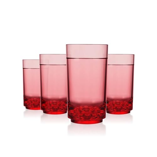 Drinique ELT-TA-RED-4 Elite Tall Unbreakable Tritan Highball Glasses, 14 oz (Set of 4), Red - Image 1