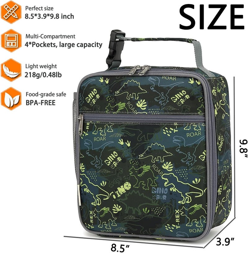 GYEUKHAM Lunch Box for Kids Boys Girls Men Women, Insulated Small Soft Cooler Lunch Bag Kit for School Work Picnic Travel - Reusable Portable lunchbox, Dinosaur - Image 3