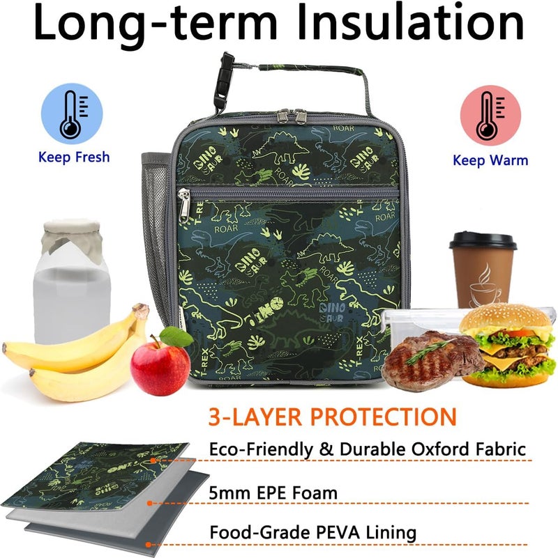 GYEUKHAM Lunch Box for Kids Boys Girls Men Women, Insulated Small Soft Cooler Lunch Bag Kit for School Work Picnic Travel - Reusable Portable lunchbox, Dinosaur - Image 2