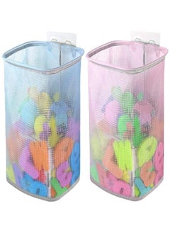 Linkidea Linkidea 2 Packs Bath Toy Storage Organizer, Hanging Mesh Bathtub Toy Holder Basket with Adhesive Hooks, Shower Caddy for Kids Toddlers Bathroom Car Toy (Blue & Pink)  - Image 4