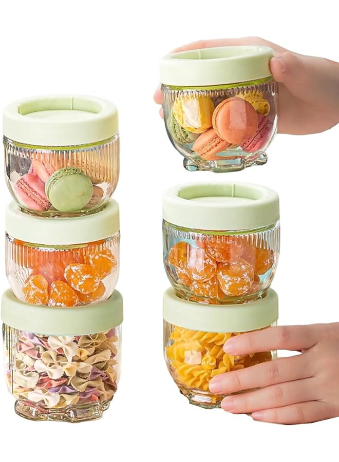Excefore 6 Pack Stackable Glass Storage Jars With Unique Cat Claw Base   10 Oz Circular Kitchen Canisters For Dry Food, Coffee, Nuts   Eco Friendly, Dishwasher Safe - Image 1