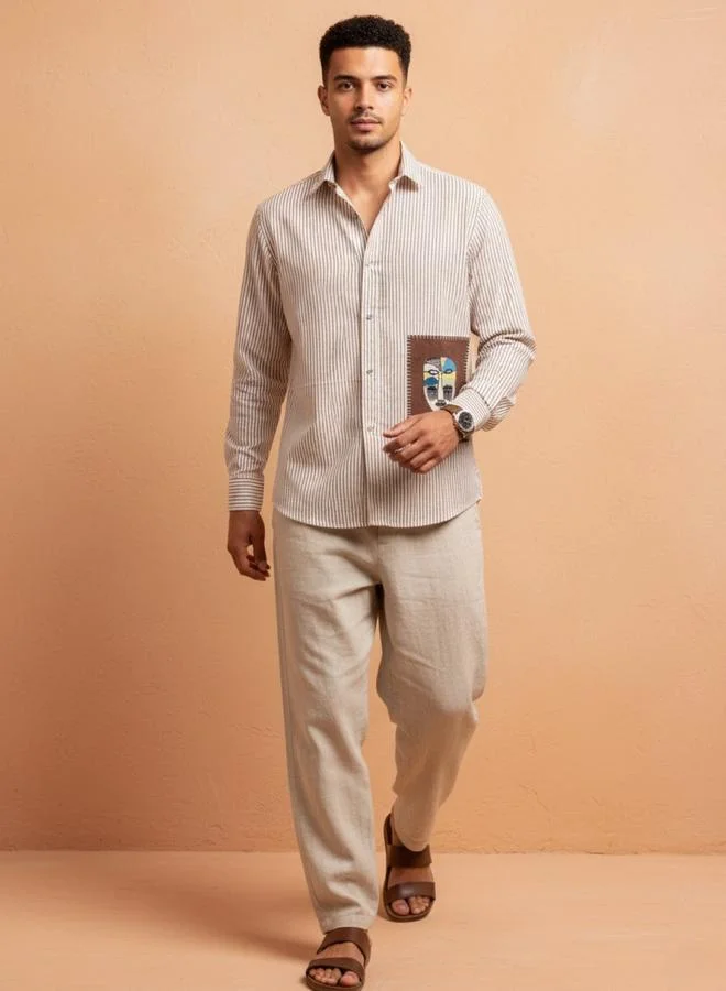 ترولوم Men White Striped Regular Fit Cotton Shirt