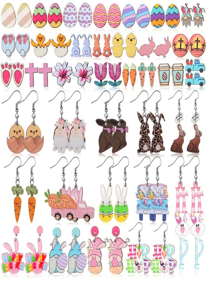 Nosiny 36 Pairs Easter Earrings Wood Easter Earrings for Women Rabbit Carrot Egg Jewelry Colorful Jewelry for Women holiday Gift, Wood, wood - Image 1