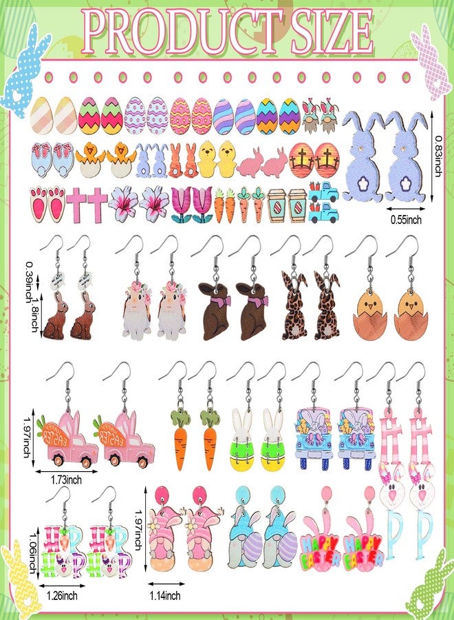 Nosiny 36 Pairs Easter Earrings Wood Easter Earrings for Women Rabbit Carrot Egg Jewelry Colorful Jewelry for Women holiday Gift, Wood, wood - Image 2