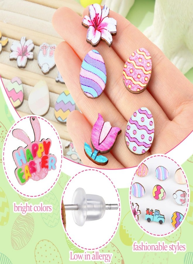 Nosiny 36 Pairs Easter Earrings Wood Easter Earrings for Women Rabbit Carrot Egg Jewelry Colorful Jewelry for Women holiday Gift, Wood, wood - Image 3