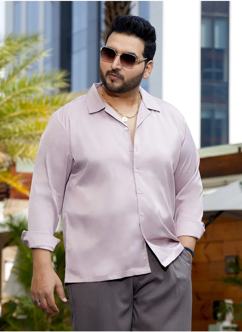 Instafab Plus Instafab Plus Men's Blush Pink Solid Cuban Shirt For Casual Wear | Cuban Collar | Long Cuffed Sleeves | Button Closure | Plus Size Shirt Crafted With Comfort Fit For Everyday Wear