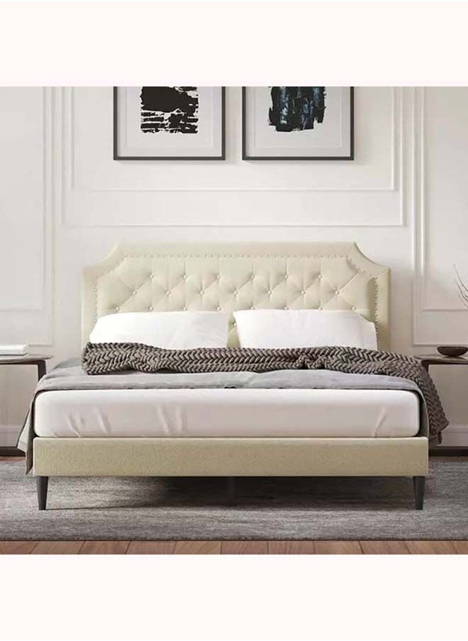 FSH Furniture - Buckhaven Queen Size Without Mattress Beige 160x200 cm - Image 1
