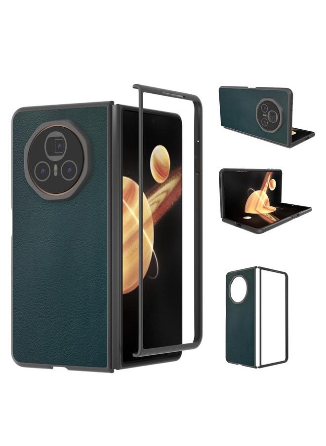 erorex For Honor Magic V3 PU Leather Black Frame Full Coverage Phone Case(Green) 