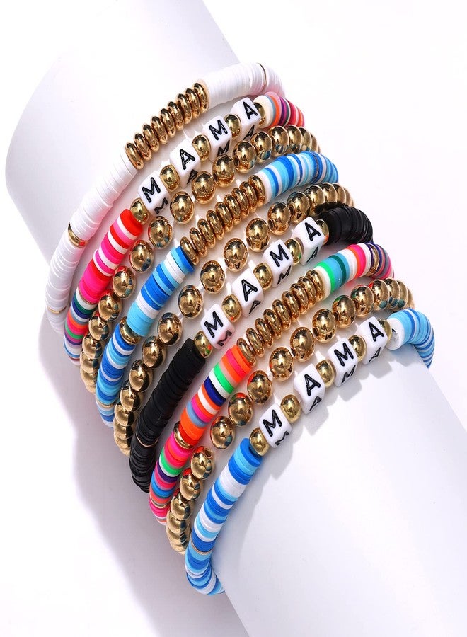HZEYN MAMA Heishi Bracelet Set Stackable Heishi Clay Beaded Stretch Bracelet Preppy Jewelry Thanksgiving Gifts for Mother Colorful Blue - Image 2