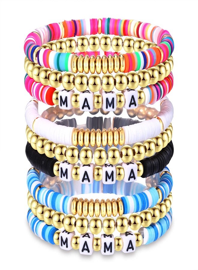 HZEYN MAMA Heishi Bracelet Set Stackable Heishi Clay Beaded Stretch Bracelet Preppy Jewelry Thanksgiving Gifts for Mother Colorful Blue - Image 1