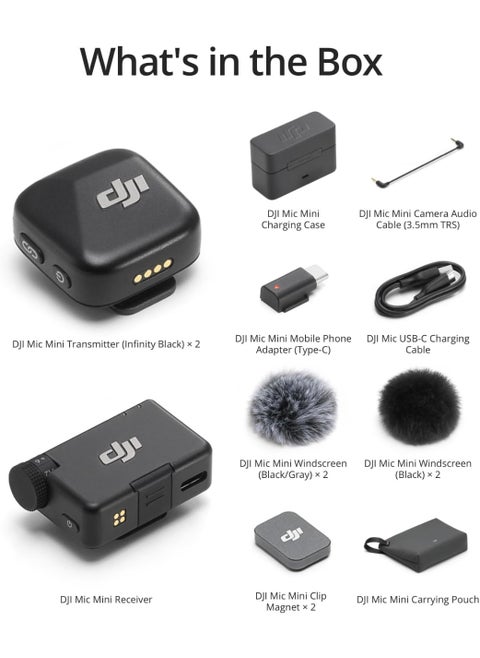DJI Mic Mini (1TX+1RX), Ultralight, Detail-Rich Audio, Noise Cancelling, Automatic Limiting, Wireless Mic for Camera/iPhone15-16/Android, Vlog, 400m Transmission- UAE Version, DJI Official Warranty Support