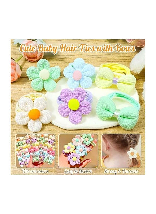 الوجبة 24 قطعة من ربطات شعر الفتيات اللطيفة، إكسسوارات شعر الأطفال الصغار، ربطات شعر الأطفال، ربطات شعر قطنية للأطفال مع فيونكات وأزهار، ربطات شعر ناعمة بدون درزات للأطفال الصغار، ربطات شعر مرنة على شكل زهور جميلة، حامل ذيل حصان كبير للفتيات والأطفال ذوي الشعر الكثيف والرفيع بدون تلف إكسسوارات الشعر - Image 5