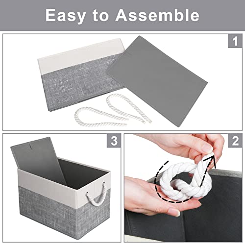 Fab Totes Foldable Storage Baskets - 6-Pack, Organize Toys, Books, Shelves, Closet - Large Storage Box with Rope Handles, Sturdy White & Grey Bins - Image 5