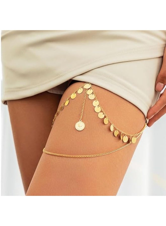 Layered Garters Boho Party Leg Garter Layered Thigh Chains Elasticity Gold Summer Thigh Chain for Women - Image 3