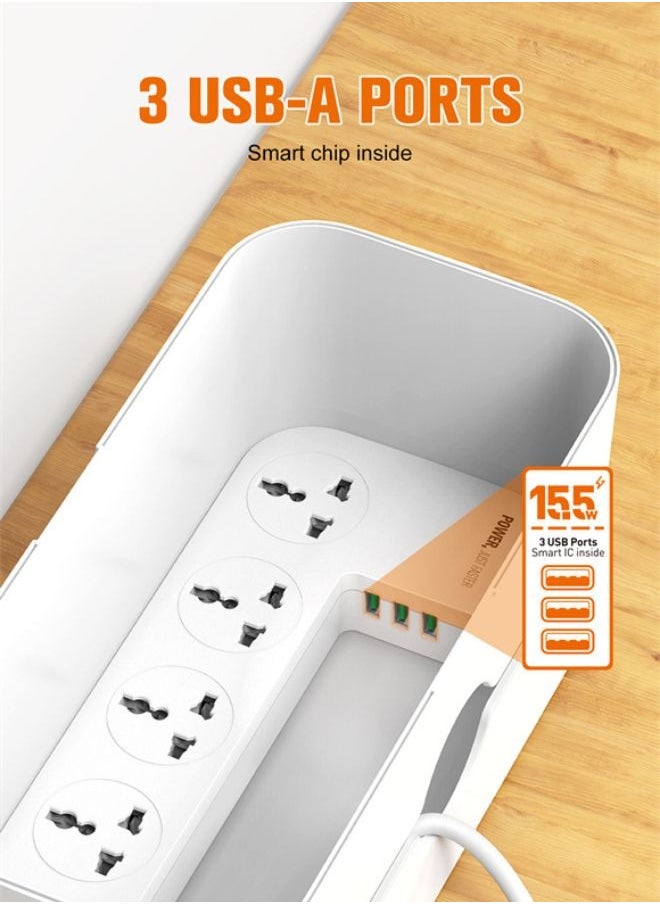 LDNIO سلك تمديد طاقة 3 في 1 وصندوق إدارة الكابلات، 5 منافذ عالمية، 3 USB مع حامل للتابلت، شرائط طاقة بطول 2 متر، صندوق منظم أنيق لحماية الأطفال والحيوانات الأليفة، وسطح مكتب أنيق  - Image 5