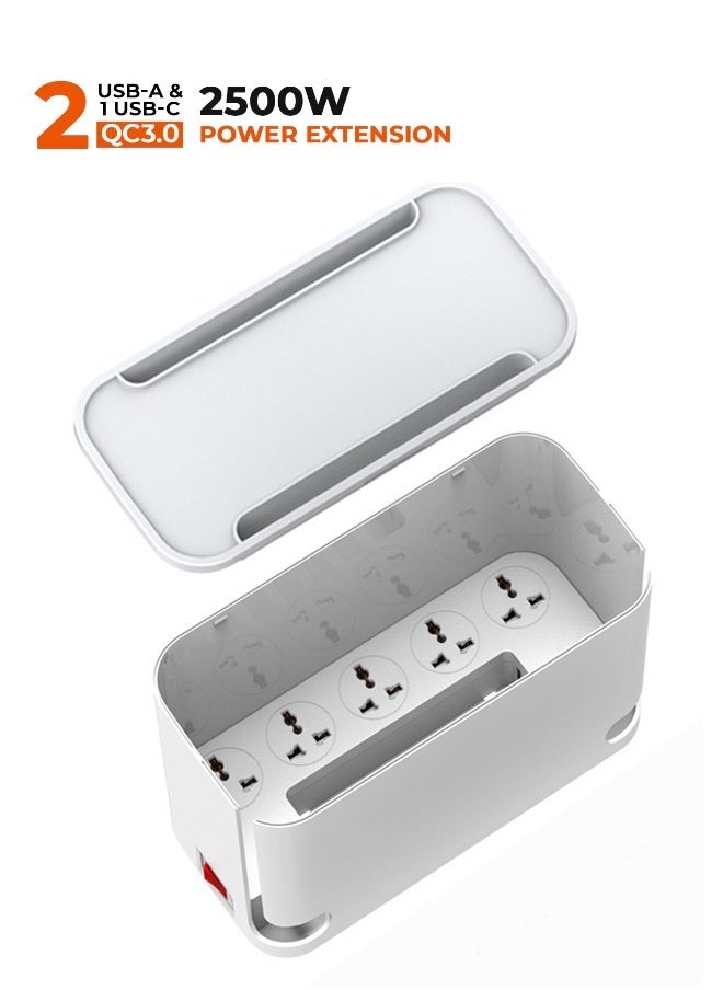 3-in-1 Power Extension Cord and Cable Management Box, 5 Universal Outlets 3 USB with Tablet Stand 2M Cables Power Strips, Elegant Organizer Box for Child and pet Protection, and Stylish Desktop - pzsku/Z351A8B93E9311DD88668Z/45/_/1721998079/742e27a7-7d6b-4439-9e42-b19c2863d07b