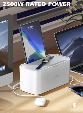 3-in-1 Power Extension 2 meter Cord , Cable Management Box, 5 Universal Outlets 3 USB with Tablet Stand 2M Cables Power Strips, Elegant Organizer Box for Child and pet Protection, European  Safety Certified and Stylish Desktop - view 3