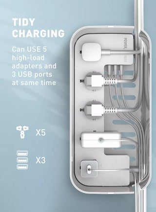 3-in-1 Power Extension 2 meter Cord , Cable Management Box, 5 Universal Outlets 3 USB with Tablet Stand 2M Cables Power Strips, Elegant Organizer Box for Child and pet Protection, European  Safety Certified and Stylish Desktop - view 2