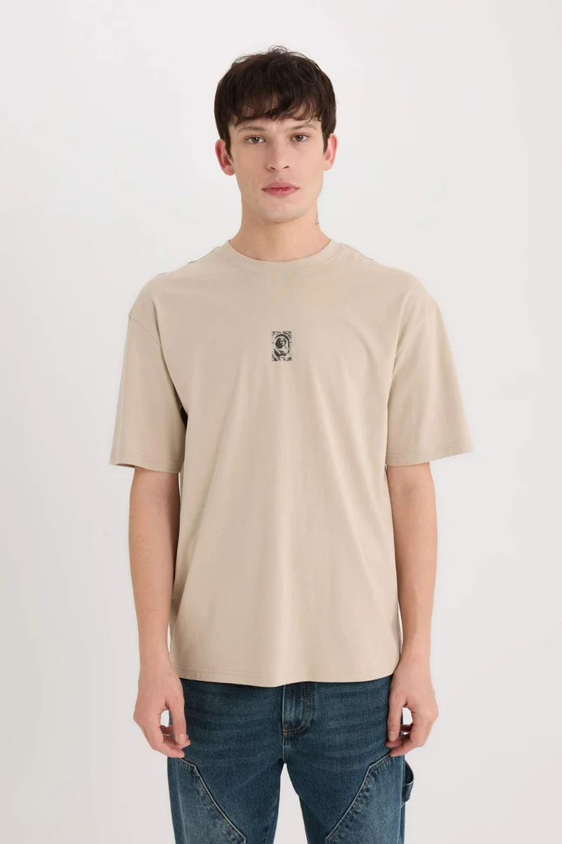 DeFacto Boxy Fit Crew Neck Back Printed T-Shirt
