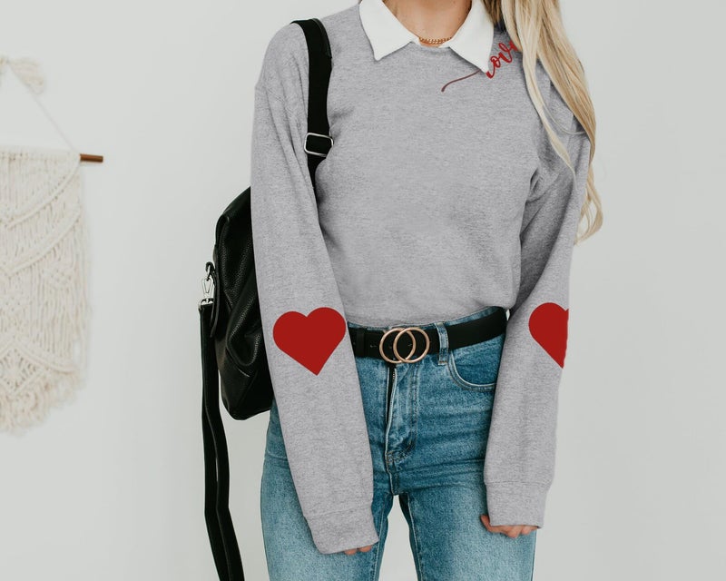 BEIDEFY Valentine Sweatshirt for Womens Heart Love Valentines Long Sleeve Shirts Casual Round Neck Pullover Top Light Gray - Image 3