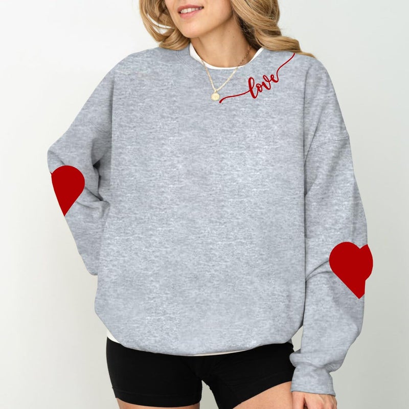 BEIDEFY Valentine Sweatshirt for Womens Heart Love Valentines Long Sleeve Shirts Casual Round Neck Pullover Top Light Gray - Image 2