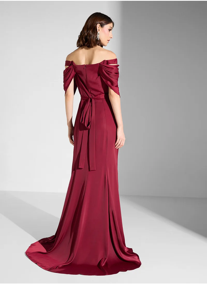 Iyra Bardot Side Slit Dress