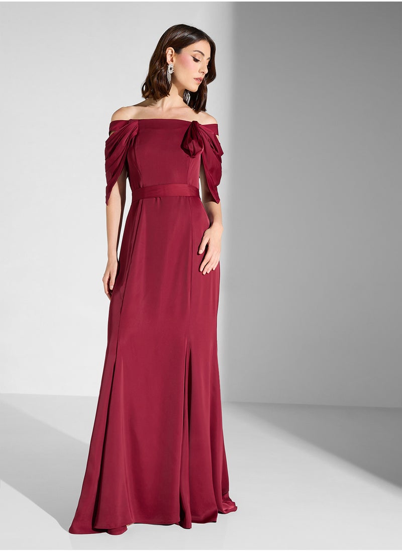 Iyra Bardot Side Slit Dress  - Image 4