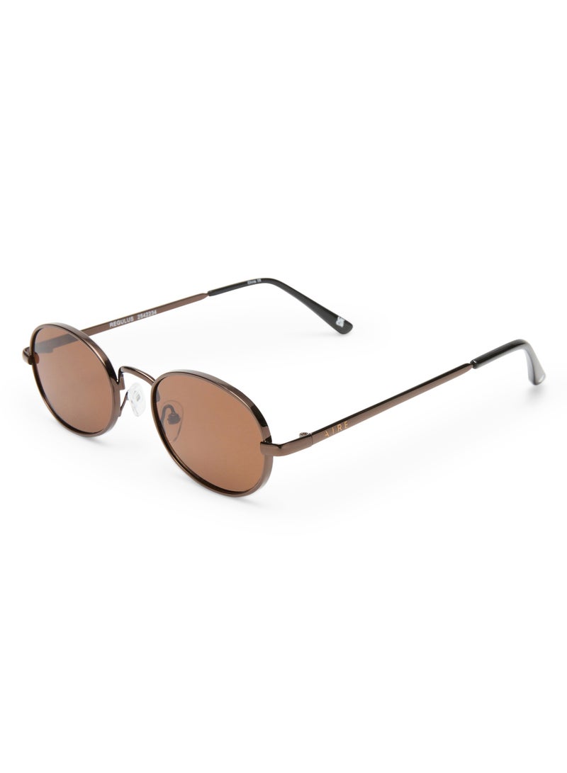 AIRE REGULUS Retro Round Sunglasses for Men & Women | Lightweight Metal Frame with UV400 Brown Lenses | Vintage Oval Eyewear for Daily, Casual & Travel Wear  - Image 5
