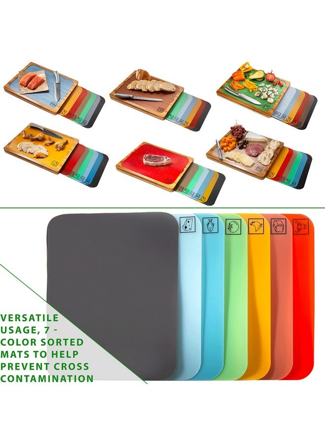 Seville Classics Bamboo Premium Wood Cutting Board Serving Tray w/ 7 Color-Coded BPA-Free Mats, for Chopping Bread, Cheese, Fruits, Vegetables, Meats, Charcuterie (PATENTED), Bamboo (NEW MODEL) - Image 5