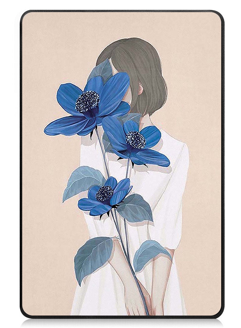 Theodor Protective Flip Case For Apple iPad Pro 13 (2024) With Trifold Stand Auto Wake Sleep Shockproof Cover Blue FLOWER & GIRL ART - Image 1