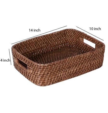 AKWAY Handmade Wicker Basket for Cloth, Storage Basket, Bin Organizer for Toiletry Cosmetic Towels Toys Bathroom Organizer Bamboo Wicker Basket (14 L x 10 W x 4 H, Brown) - Image 5