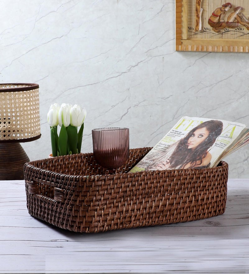 AKWAY Handmade Wicker Basket for Cloth, Storage Basket, Bin Organizer for Toiletry Cosmetic Towels Toys Bathroom Organizer Bamboo Wicker Basket (14 L x 10 W x 4 H, Brown) - Image 3