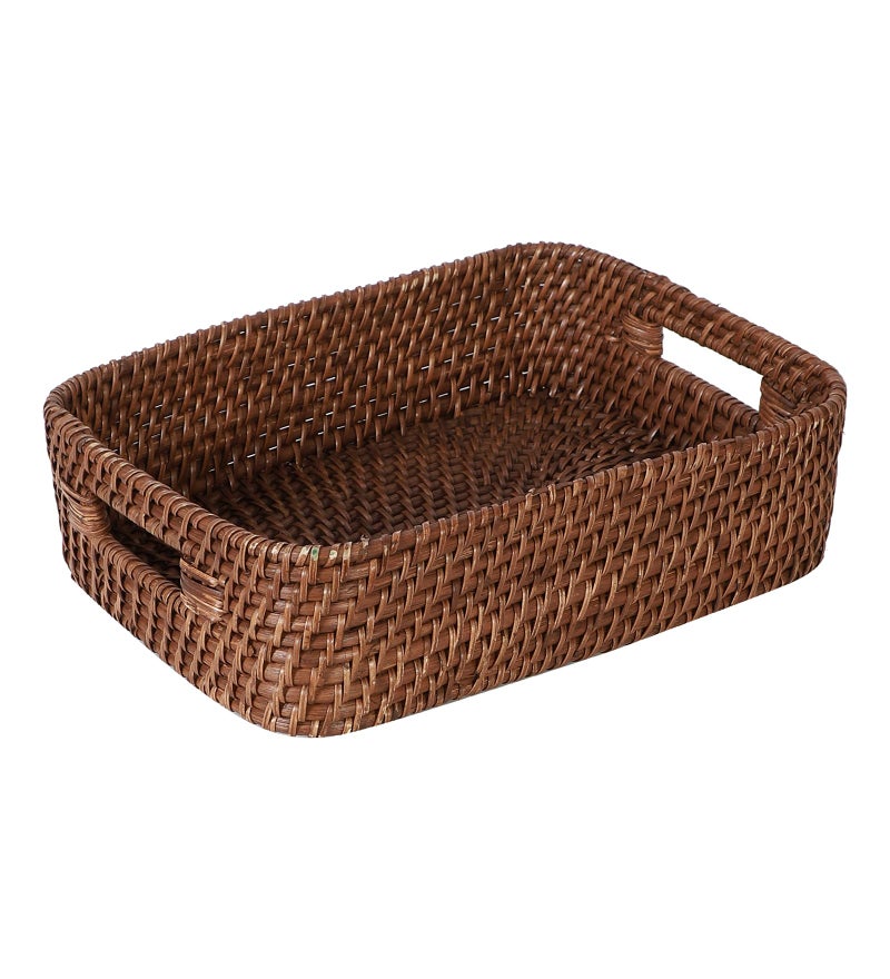 AKWAY Handmade Wicker Basket for Cloth, Storage Basket, Bin Organizer for Toiletry Cosmetic Towels Toys Bathroom Organizer Bamboo Wicker Basket (14 L x 10 W x 4 H, Brown) - Image 2