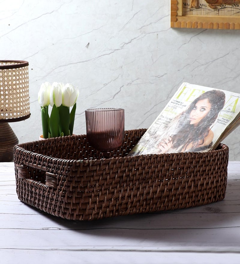 AKWAY Handmade Wicker Basket for Cloth, Storage Basket, Bin Organizer for Toiletry Cosmetic Towels Toys Bathroom Organizer Bamboo Wicker Basket (14 L x 10 W x 4 H, Brown) - Image 4