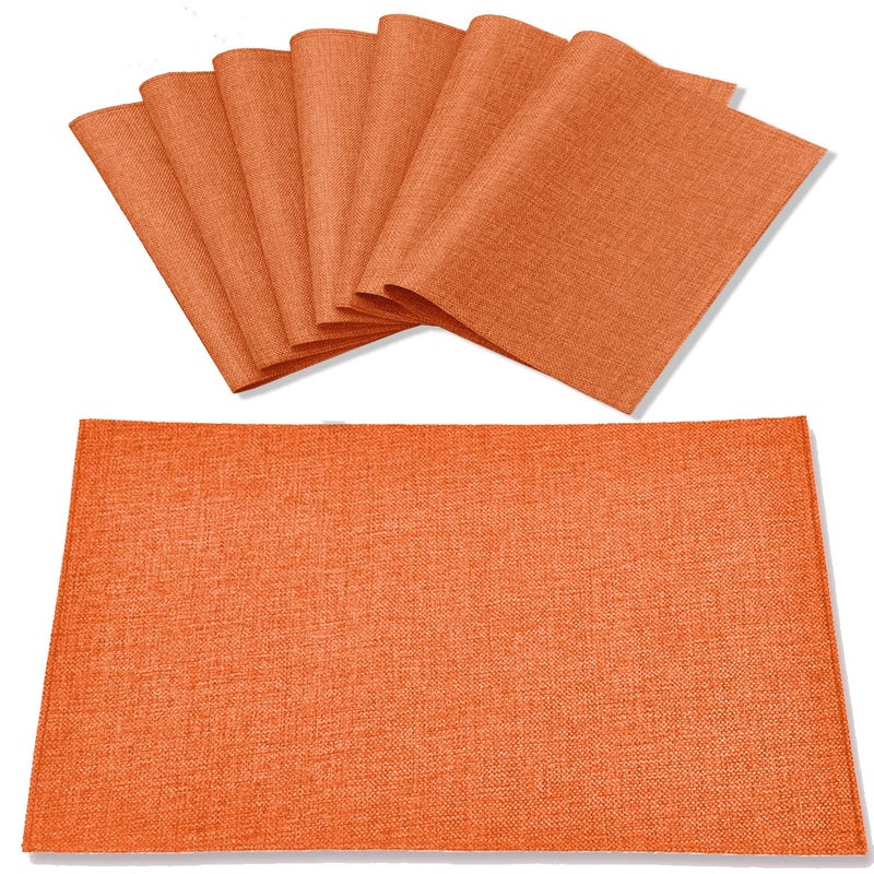 Rinpon Cloth Placemats Set of 8 Linen Type Fabric Placemats Machine Washable Placemats Heat Resistant Placemats Wrinkle Free Thick Polyester Kitchen Place Mats for Dining Table Orange